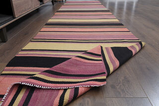 Turkish Kilim Runner Rug - Pink Purple Striped - Thumbnail