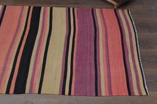 Turkish Kilim Runner Rug - Pink Purple Striped - Thumbnail