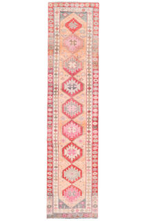 Peach & Red - Turkish Runner Rug - Thumbnail