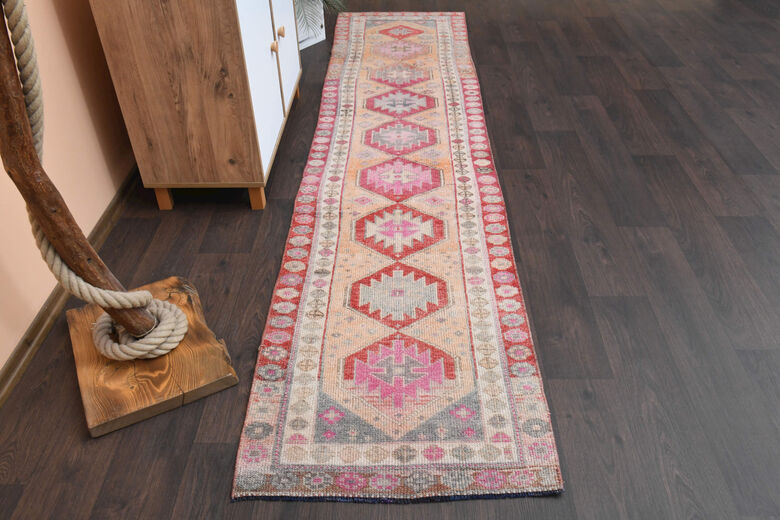 Peach & Red - Turkish Runner Rug