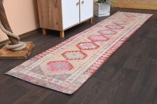 Peach & Red - Turkish Runner Rug - Thumbnail