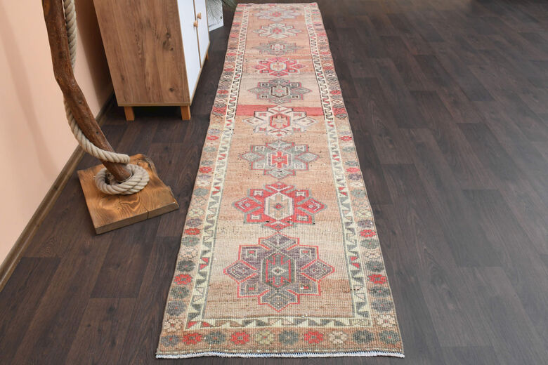 Hand-Knotted Vintage Hallway Runner Rug