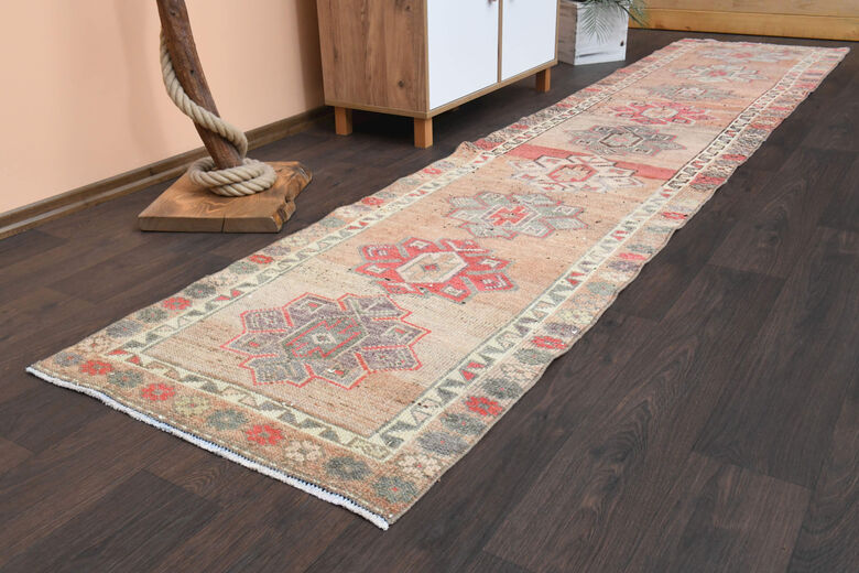 Hand-Knotted Vintage Hallway Runner Rug