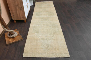 Sand Color Antique Turkish Runner Rug - Thumbnail