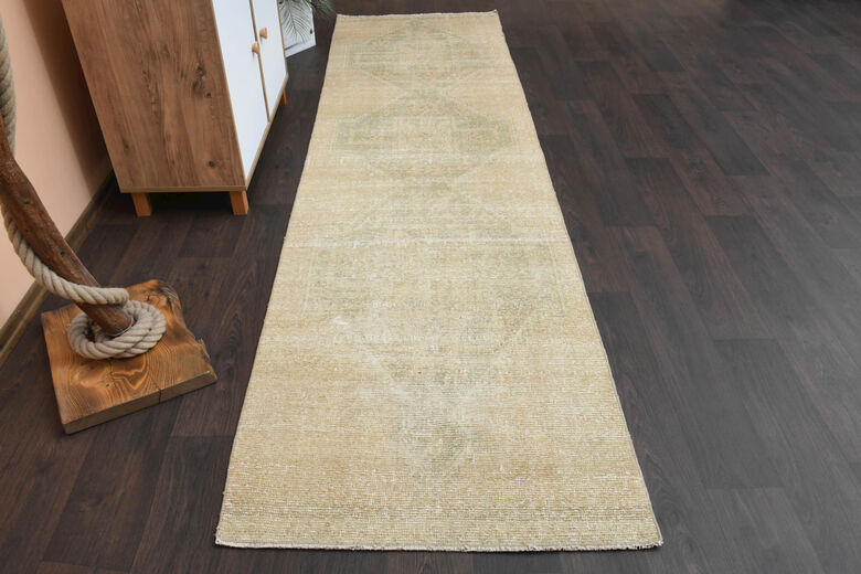 Sand Color Antique Turkish Runner Rug