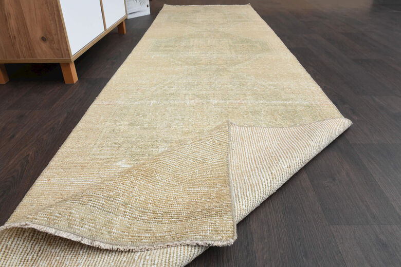 Sand Color Antique Turkish Runner Rug