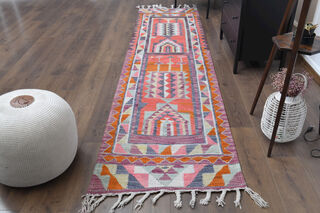 Vintage Turkish Folk Kilim Runner Rug - Thumbnail