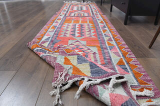 Vintage Turkish Folk Kilim Runner Rug - Thumbnail