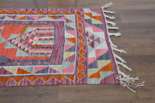 Vintage Turkish Folk Kilim Runner Rug - Thumbnail