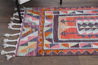 Vintage Turkish Folk Kilim Runner Rug - Thumbnail