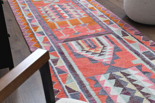 Vintage Turkish Folk Kilim Runner Rug - Thumbnail