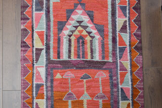 Vintage Turkish Folk Kilim Runner Rug - Thumbnail