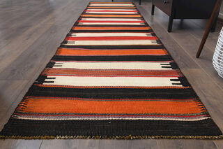 Striped Vintage Kilim Runner Rug - Thumbnail