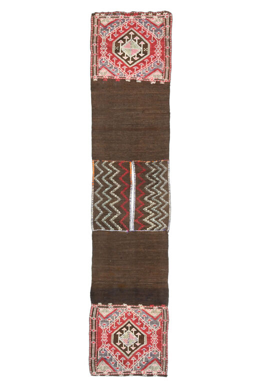 Brown & Red - Turkish Kilim Runner Rug