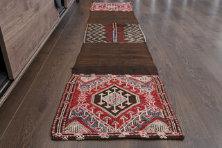 Brown & Red - Turkish Kilim Runner Rug - Thumbnail