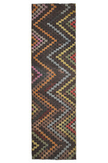 ZIG ZAG - 3x10 feet Turkish Kilim Runner Rug - Thumbnail