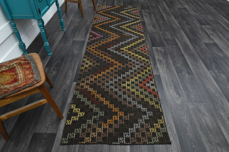 ZIG ZAG - 3x10 feet Turkish Kilim Runner Rug