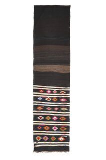 Black Turkish Kilim Runner Rug - Thumbnail