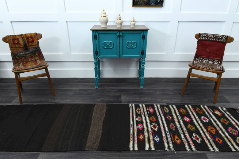 Black Turkish Kilim Runner Rug