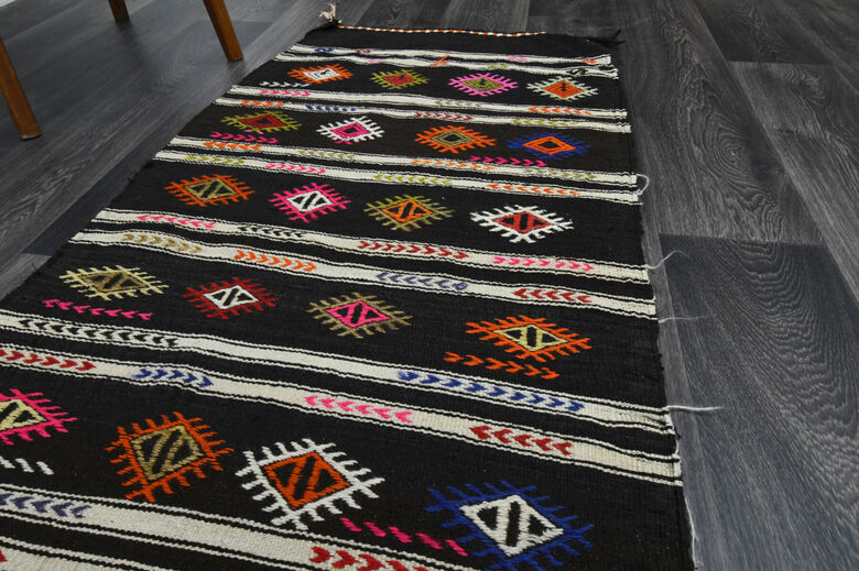 Black Turkish Kilim Runner Rug