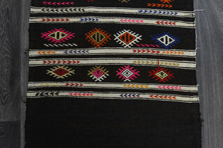 Black Turkish Kilim Runner Rug - Thumbnail