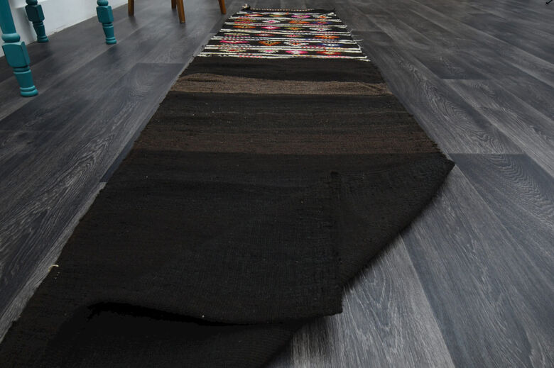 Black Turkish Kilim Runner Rug