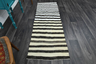 Striped Turkish Kilim Runner Rug - Thumbnail