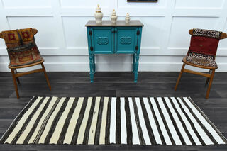 Striped Turkish Kilim Runner Rug - Thumbnail