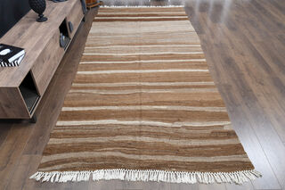 Turkish Brown Kilim Wide Runner Rug - Thumbnail