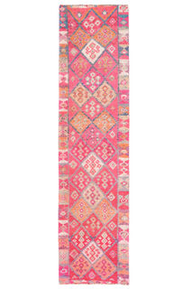 Pink Ikat Turkish Runner Rug - Thumbnail