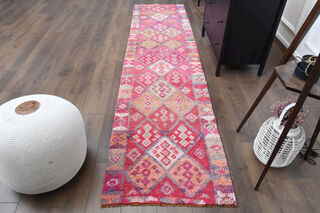 Pink Ikat Turkish Runner Rug - Thumbnail