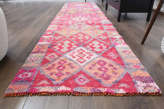 Pink Ikat Turkish Runner Rug - Thumbnail