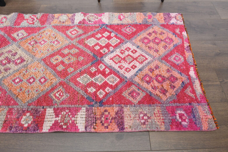 Pink Ikat Turkish Runner Rug