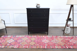 Pink Ikat Turkish Runner Rug - Thumbnail