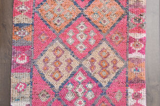 Pink Ikat Turkish Runner Rug - Thumbnail