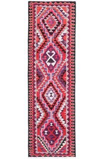 1970's Vibrant Flatweave Runner Rug - Thumbnail