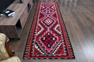 1970's Vibrant Flatweave Runner Rug - Thumbnail