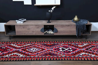 1970's Vibrant Flatweave Runner Rug - Thumbnail