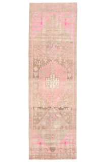 Turkish Runner Rug - Pink & Brown - Thumbnail