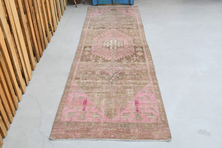 Turkish Runner Rug - Pink & Brown