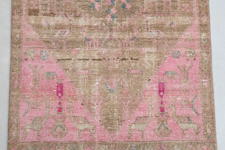 Turkish Runner Rug - Pink & Brown