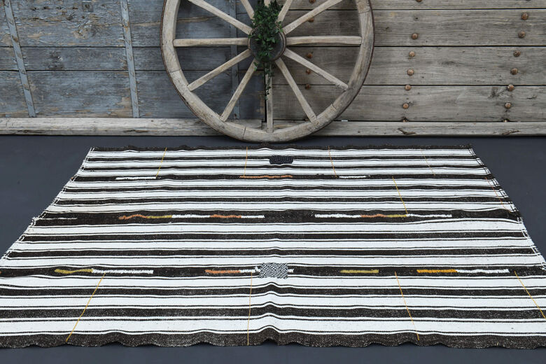 Striped Turkish Kilim Area Rug