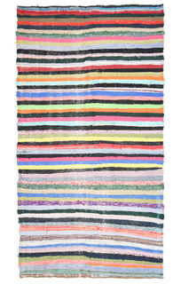 Multi-Color Turkish Vintage Striped Rug - Thumbnail