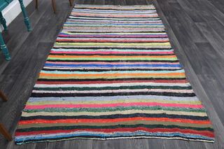 Multi-Color Turkish Vintage Striped Rug - Thumbnail