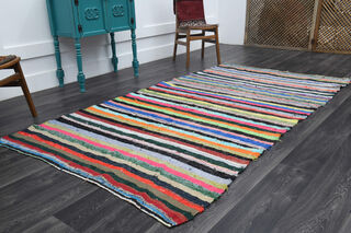 Multi-Color Turkish Vintage Striped Rug - Thumbnail