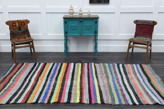 Multi-Color Turkish Vintage Striped Rug - Thumbnail