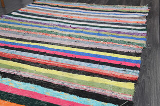 Multi-Color Turkish Vintage Striped Rug - Thumbnail