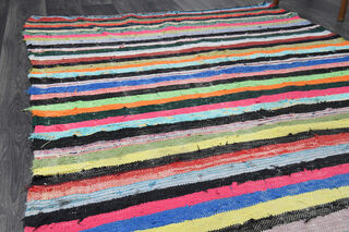 Multi-Color Turkish Vintage Striped Rug - Thumbnail