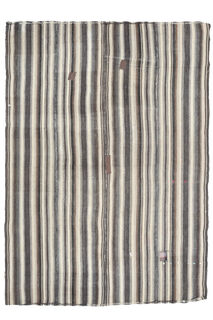 Beige & Black Striped Vintage Kilim - Thumbnail