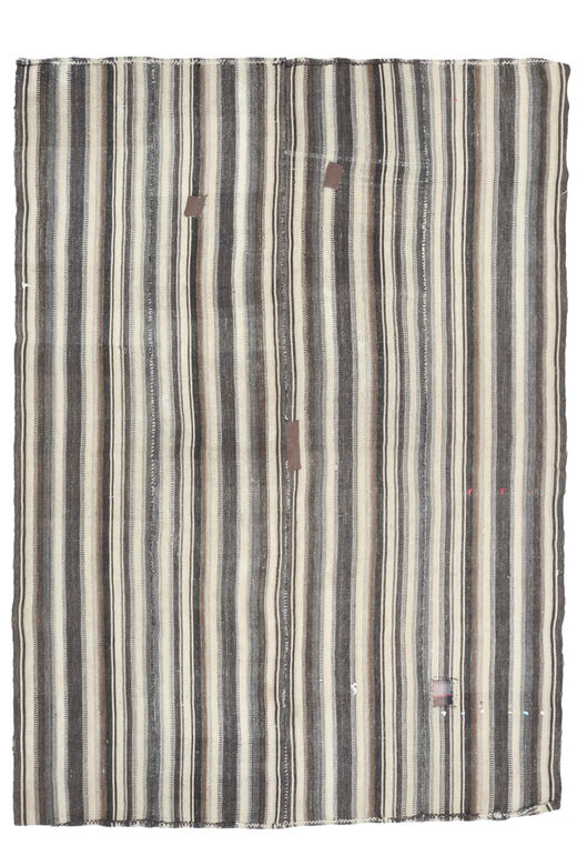 Beige & Black Striped Vintage Kilim